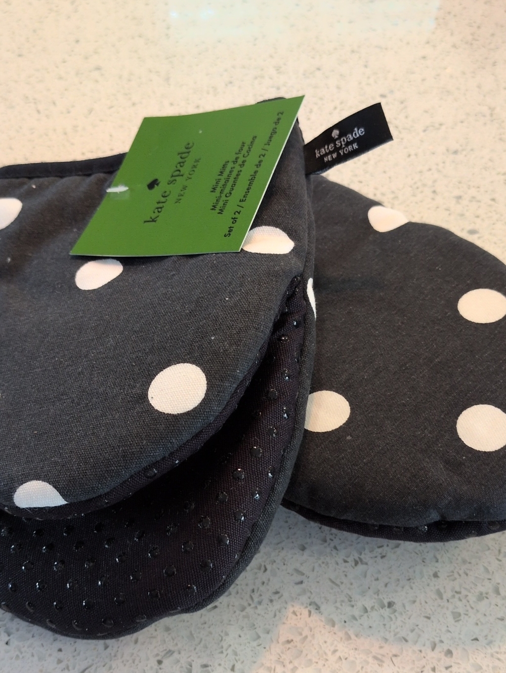 KATE SPADE Black and White Polka Dot Oven Mitts